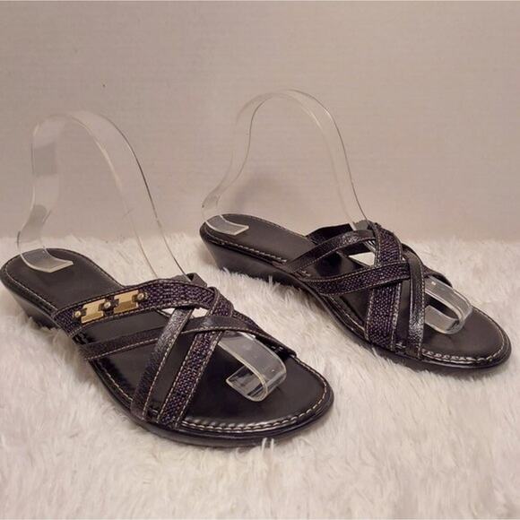 Womens Strappy Sandals Size 9 Made in Italy Black Leather Slip On 1.5" Wedge - Picture 12 of 12